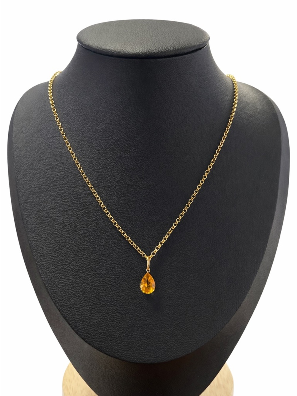 18K Gold Chain Necklace with Natural Citrine Teardrop Pendant and Earring Set